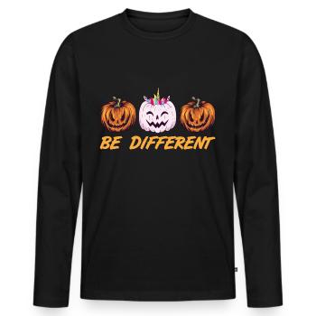Be different, autistic, LGBT, pumpkin unicorn Halloween - Men's Premium Organic Long Sleeve Shirt - black - Front - Nico (187cm)