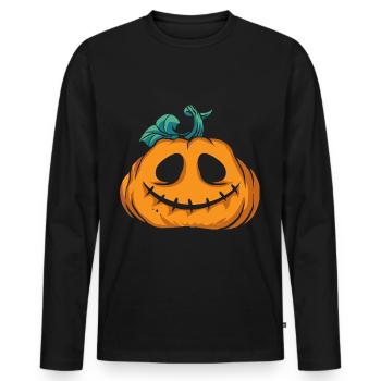 Kürbis Halloween Grusel - Männer Premium Bio Langarmshirt - Schwarz - Vorne - Nico (187cm)