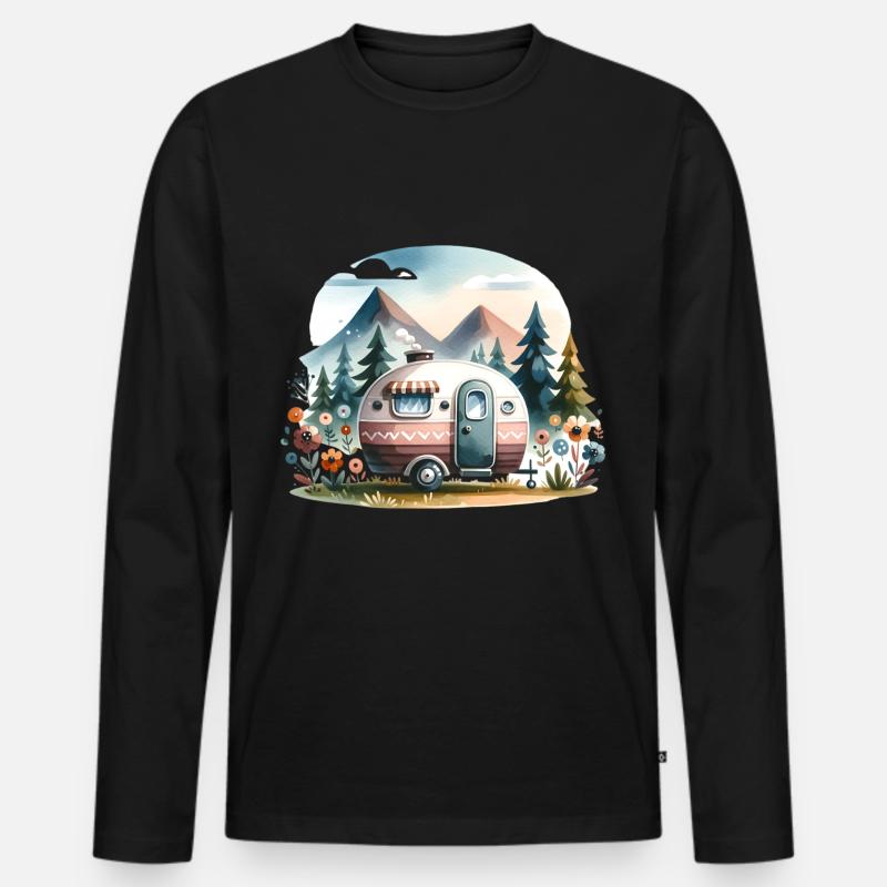 Camping Wohnwagen - Männer Premium Bio Langarmshirt - Schwarz