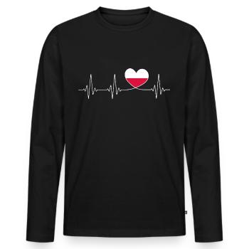 Herzschlag Polen Heimatliebe Polnische Flagge - Männer Premium Bio Langarmshirt - Schwarz - Vorne - Nico (187cm)