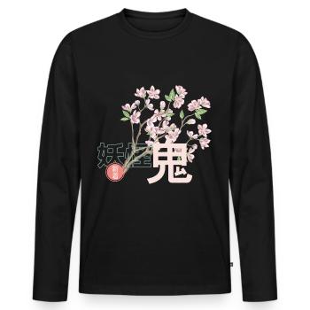 Fleur de cerisier japon - T-shirt manches longues Premium bio Homme - noir - Devant - Nico (187cm)