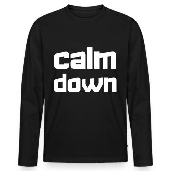 Entspannung und Relax. Just Calm Down - Männer Premium Bio Langarmshirt - Schwarz - Vorne - Nico (187cm)