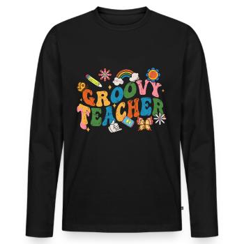 Groovy Lehrer 60er Jahre - Männer Premium Bio Langarmshirt - Schwarz - Vorne - Nico (187cm)