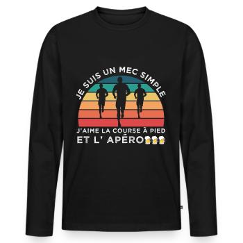J' aime la course à pied et l' apéro humour cadeau - T-shirt manches longues Premium bio Homme - noir - Devant - Nico (187cm)