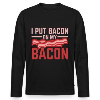 Ich lege Speck auf meinen Speck Fleischliebhaber S - Männer Premium Bio Langarmshirt - Schwarz - Vorne - Nico (187cm)