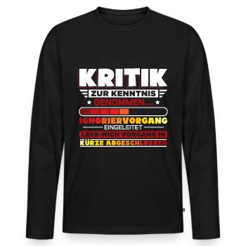 Kritik zur Kenntnis genommen - Männer Premium Bio Langarmshirt - Schwarz - Vorne - Nico (187cm)