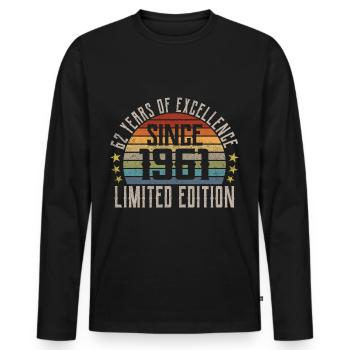 Limited Edition 1961 62nd Birthday Gift - Men's Premium Organic Long Sleeve Shirt - black - Front - Nico (187cm)