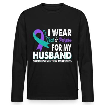 Wear teal & purple for awareness - Men's Premium Organic Long Sleeve Shirt - black - Front - Nico (187cm)