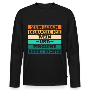 Wein Pinguin - Männer Premium Bio Langarmshirt - Schwarz - Vorne - Nico (187cm)