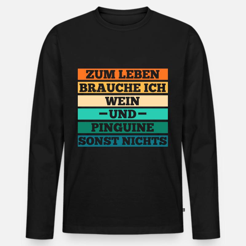 Wein Pinguin - Männer Premium Bio Langarmshirt - Schwarz