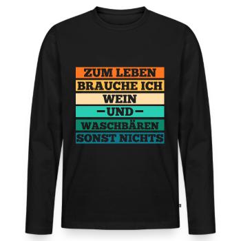 Wein Waschbär - Männer Premium Bio Langarmshirt - Schwarz - Vorne - Nico (187cm)