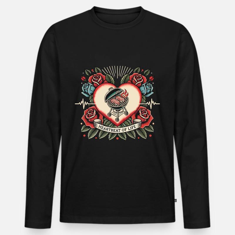 Herzschlag Grill - Männer Premium Bio Langarmshirt - Schwarz