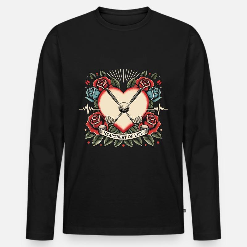 Herzschlag Golf - Männer Premium Bio Langarmshirt - Schwarz