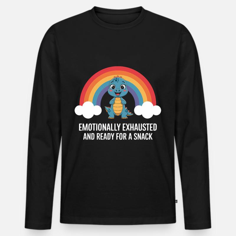 Emotionaler Dinosaurier Regenbogen Snack - Männer Premium Bio Langarmshirt - Schwarz