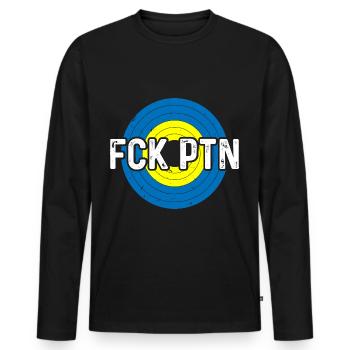 FCK PTN Funny Putin Pun Humor Rainbow Ukraine Flag - Men's Premium Organic Long Sleeve Shirt - black - Front - Nico (187cm)