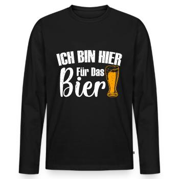 Ich bin hier für das Bier, Humor, Spaß, Fun, - Männer Premium Bio Langarmshirt - Schwarz - Vorne - Nico (187cm)