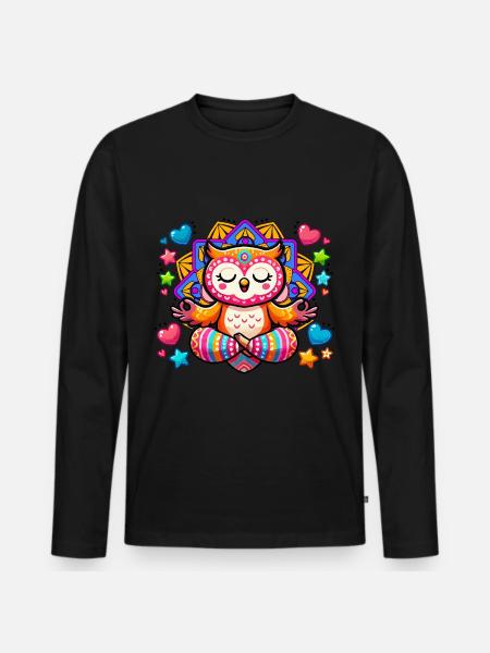 Eule Mandala Yoga - Männer Premium Bio Langarmshirt - Schwarz