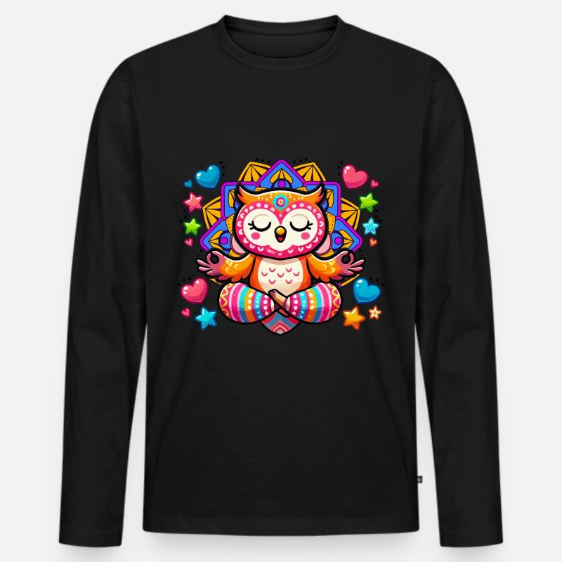 Eule Mandala Yoga - Männer Premium Bio Langarmshirt - Schwarz