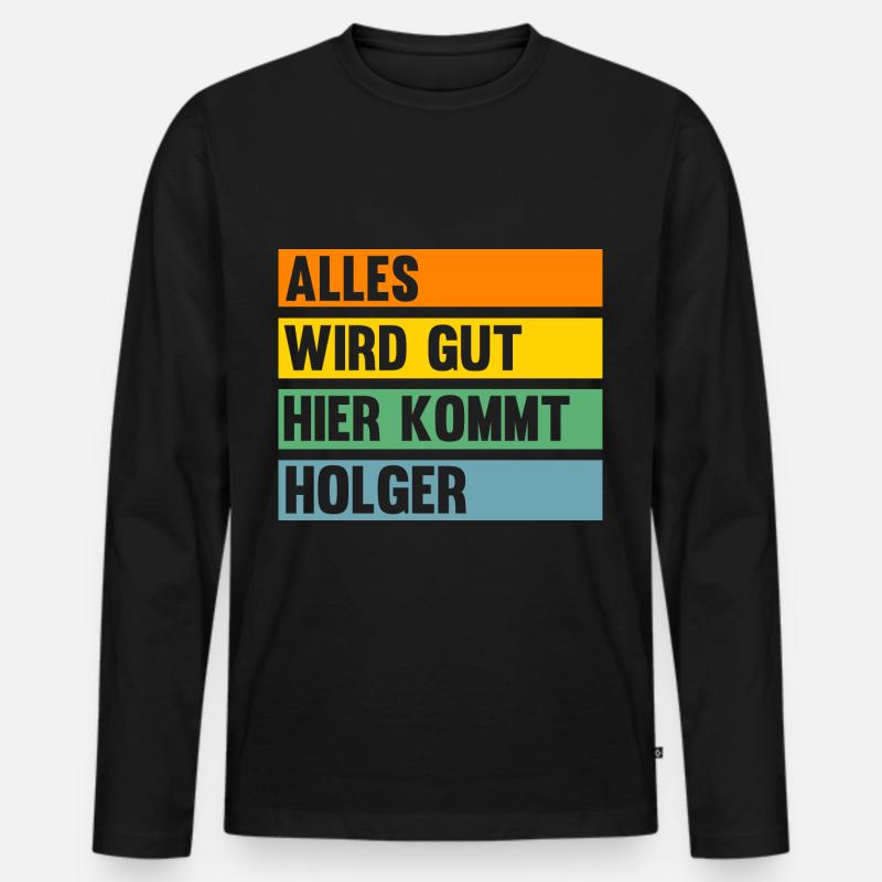 Holger - Männer Premium Bio Langarmshirt - Schwarz