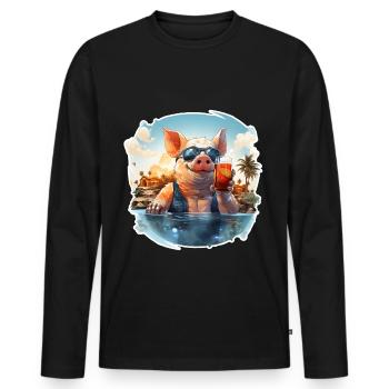 Hawaii Schwein mit Sonnenbrille im Urlaub malle - Männer Premium Bio Langarmshirt - Schwarz - Vorne - Nico (187cm)
