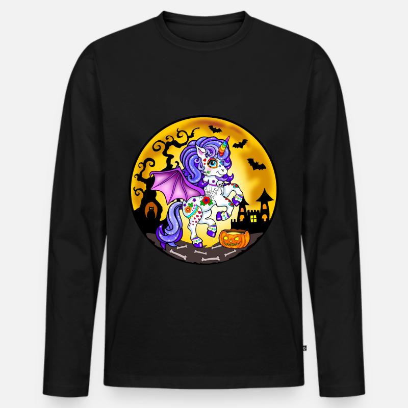 Einhorn Halloween - Männer Premium Bio Langarmshirt - Schwarz