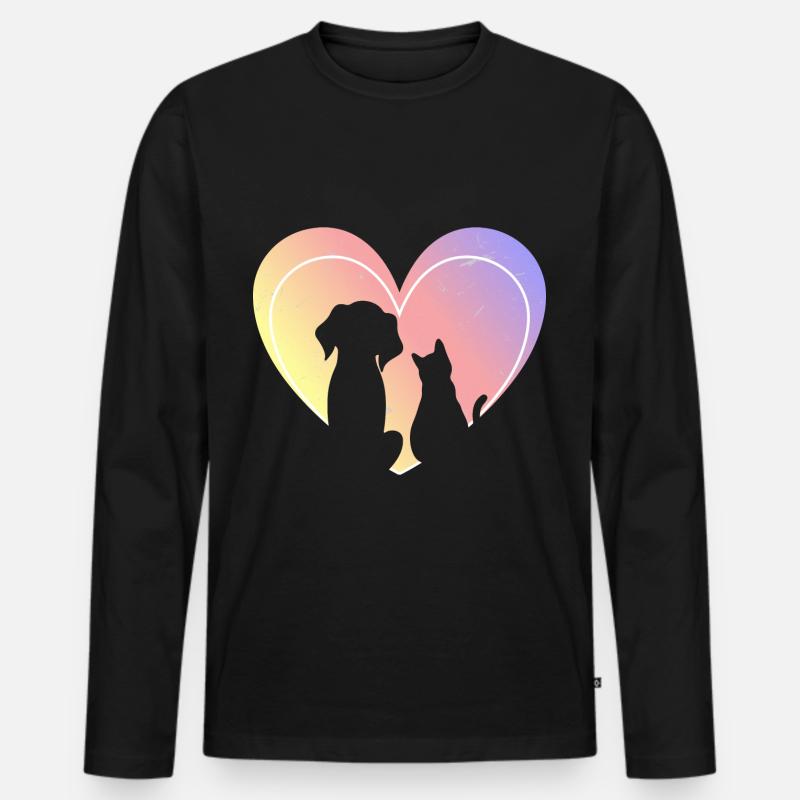 Hund Katze Herz - Männer Premium Bio Langarmshirt - Schwarz