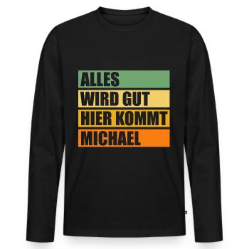 Michael - Männer Premium Bio Langarmshirt - Schwarz - Vorne - Nico (187cm)