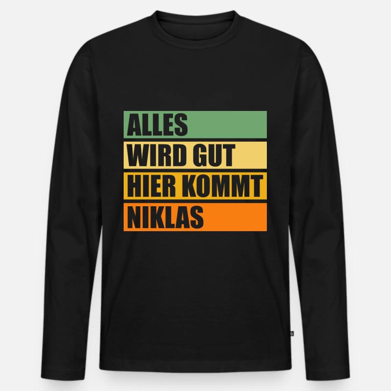Niklas - Männer Premium Bio Langarmshirt - Schwarz