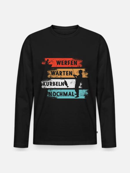 Werfen Warten Kurbeln Nochmal Angler - Männer Premium Bio Langarmshirt - Schwarz