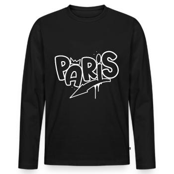 Paris Graffiti - T-shirt manches longues Premium bio Homme - noir - Devant - Nico (187cm)