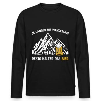 Je länger die Wanderung desto kälter das Bier - Männer Premium Bio Langarmshirt - Schwarz - Vorne - Nico (187cm)