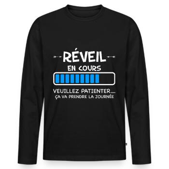 réveil matin - T-shirt manches longues Premium bio Homme - noir - Devant - Nico (187cm)