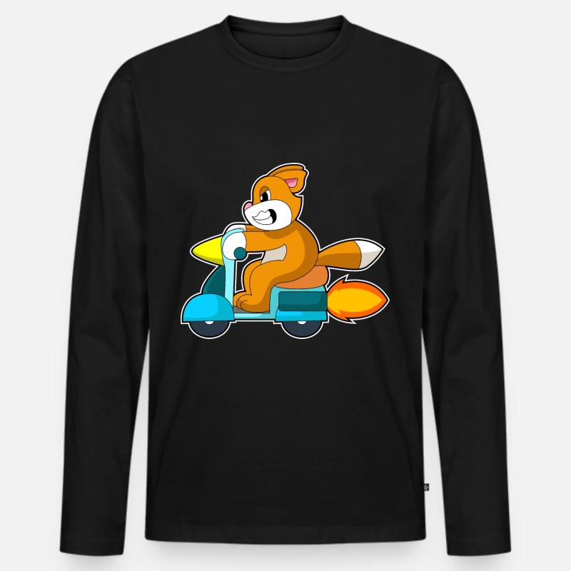 Katze Motorroller - Männer Premium Bio Langarmshirt - Schwarz
