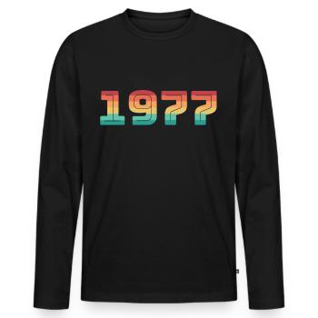 Year of birth 1977 Year of birth Vintage Date of birth - Men's Premium Organic Long Sleeve Shirt - black - Front - Nico (187cm)