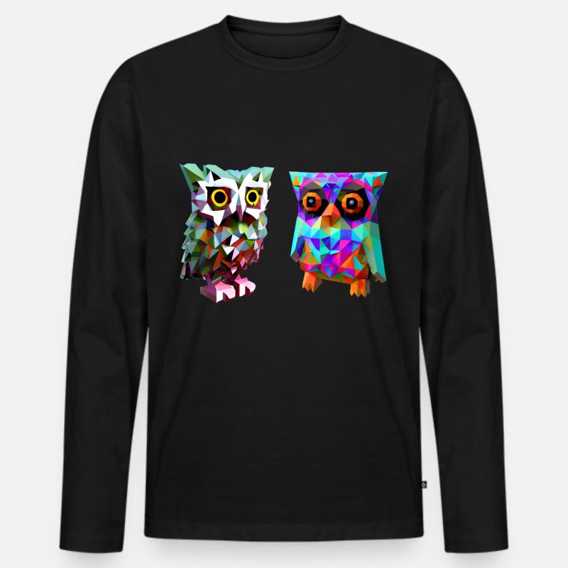 Polygon Eulen - Männer Premium Bio Langarmshirt - Schwarz