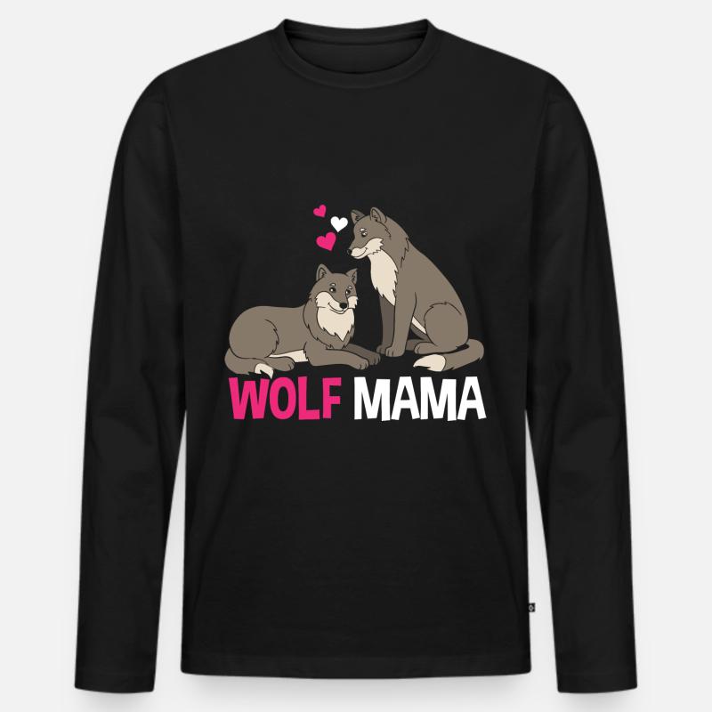 Wolf Mama - Männer Premium Bio Langarmshirt - Schwarz
