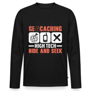 Geocaching High-Tech Hide-and-Seek Geocache - Men's Premium Organic Long Sleeve Shirt - black - Front - Nico (187cm)