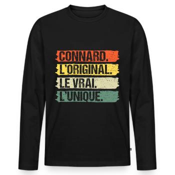 Connard l' original le vrai humour cadeau vintage - T-shirt manches longues Premium bio Homme - noir - Devant - Nico (187cm)