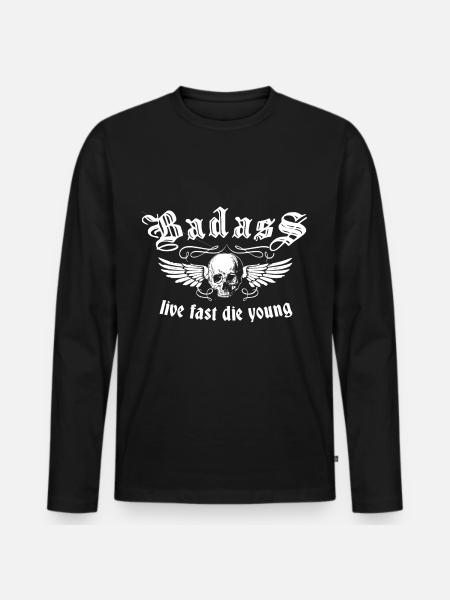 Badass Oldschool1 - Männer Premium Bio Langarmshirt - Schwarz