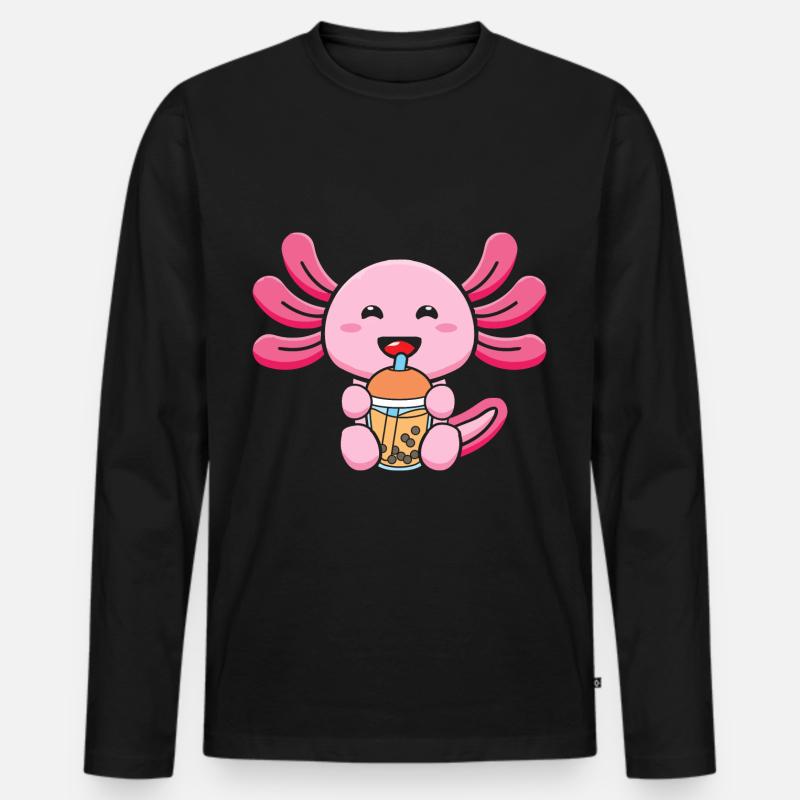 Bubble Tea Axolotl - Männer Premium Bio Langarmshirt - Schwarz