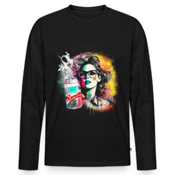 Retro 80s Woman mit Airbrush Details, Getränkedose - Männer Premium Bio Langarmshirt - Schwarz - Vorne - Nico (187cm)