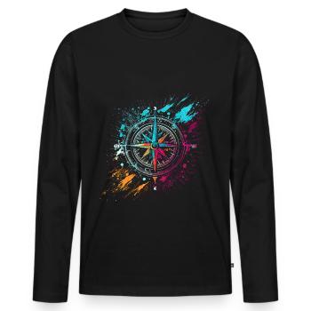 Bunter Airbrush Graffiti Kompass - Männer Premium Bio Langarmshirt - Schwarz - Vorne - Nico (187cm)