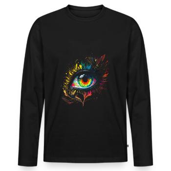 Psychedelisches Auge mit bunten Airbrush Details - Männer Premium Bio Langarmshirt - Schwarz - Vorne - Nico (187cm)