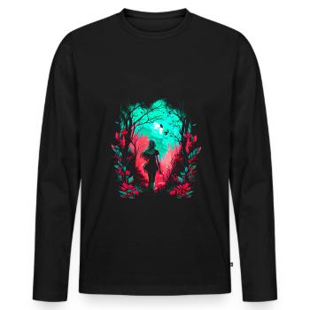 Frau als feenhafter Waldgeist Aquarell Airbrush - Männer Premium Bio Langarmshirt - Schwarz - Vorne - Nico (187cm)