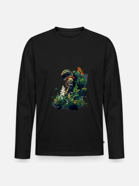 Astronaut overgrown with plants - Surreal - Men's Premium Organic Long Sleeve Shirt - black
