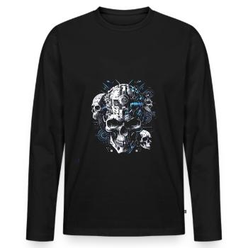 Crâne rétro futuriste Crâne Cyborg - T-shirt manches longues Premium bio Homme - noir - Devant - Nico (187cm)