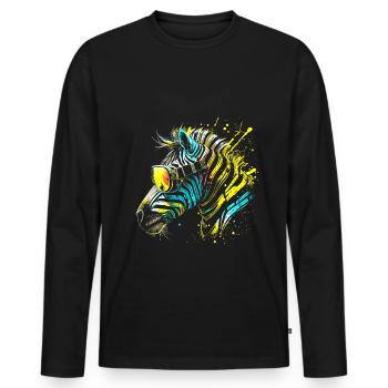 Buntes Zebra mit Sonnenbrille Graffiti Airbrush - Männer Premium Bio Langarmshirt - Schwarz - Vorne - Nico (187cm)