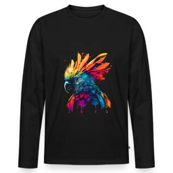 Cacatoès psychédélique dans un look street art coloré - T-shirt manches longues Premium bio Homme - noir - Devant - Nico (187cm)