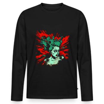 Cool Psychobilly Comic Design - Green Woman - Men's Premium Organic Long Sleeve Shirt - black - Front - Nico (187cm)