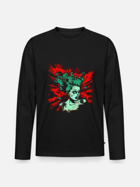Cool Psychobilly Comic Design - Green Woman - Men's Premium Organic Long Sleeve Shirt - black
